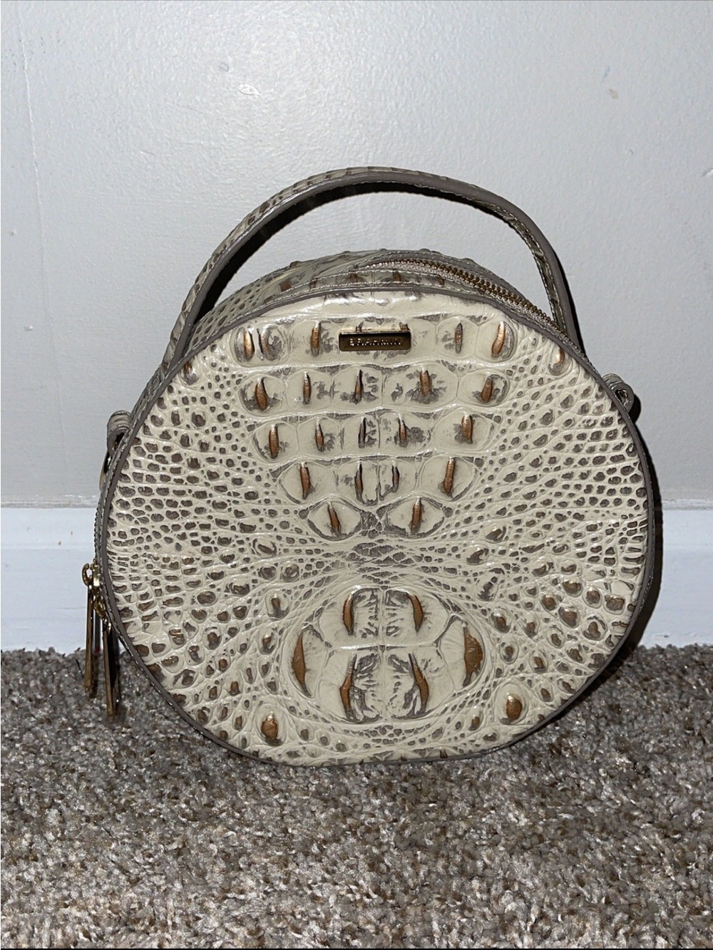 Brahmin Cream Croc-Embossed Round Top-Handle Mini Bag